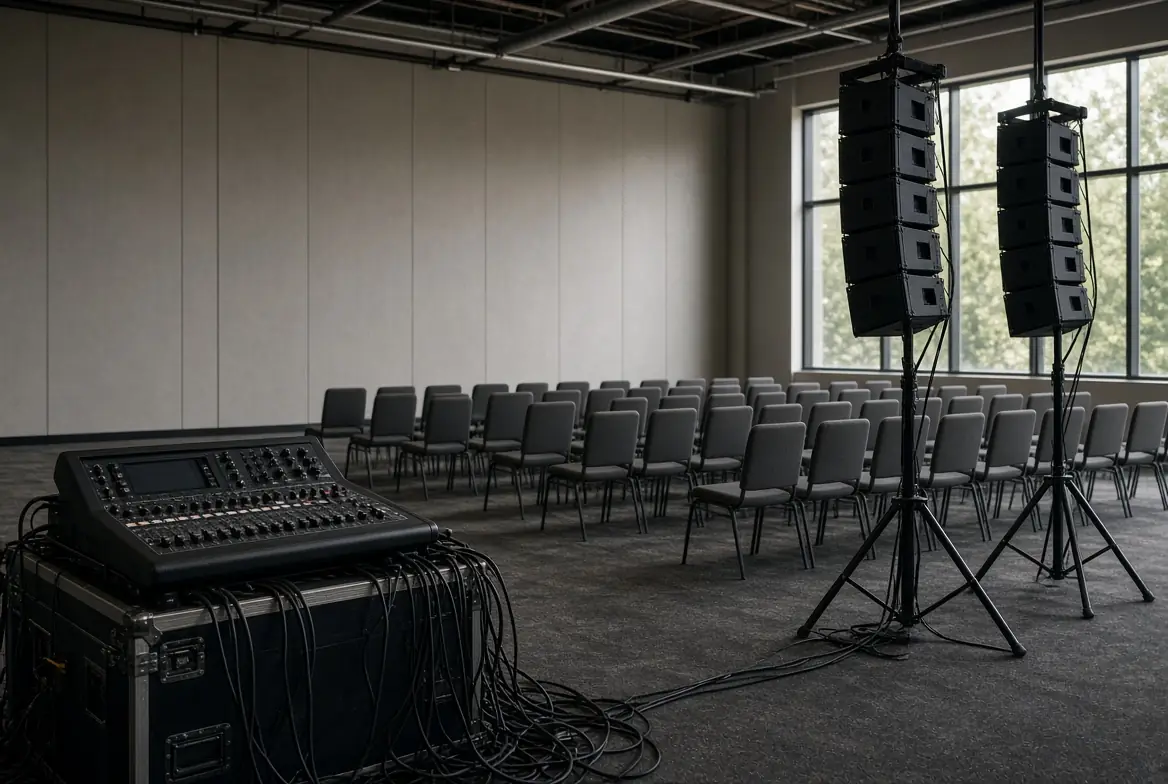 Sistema profesional de alquiler audiovisual preparado para un evento