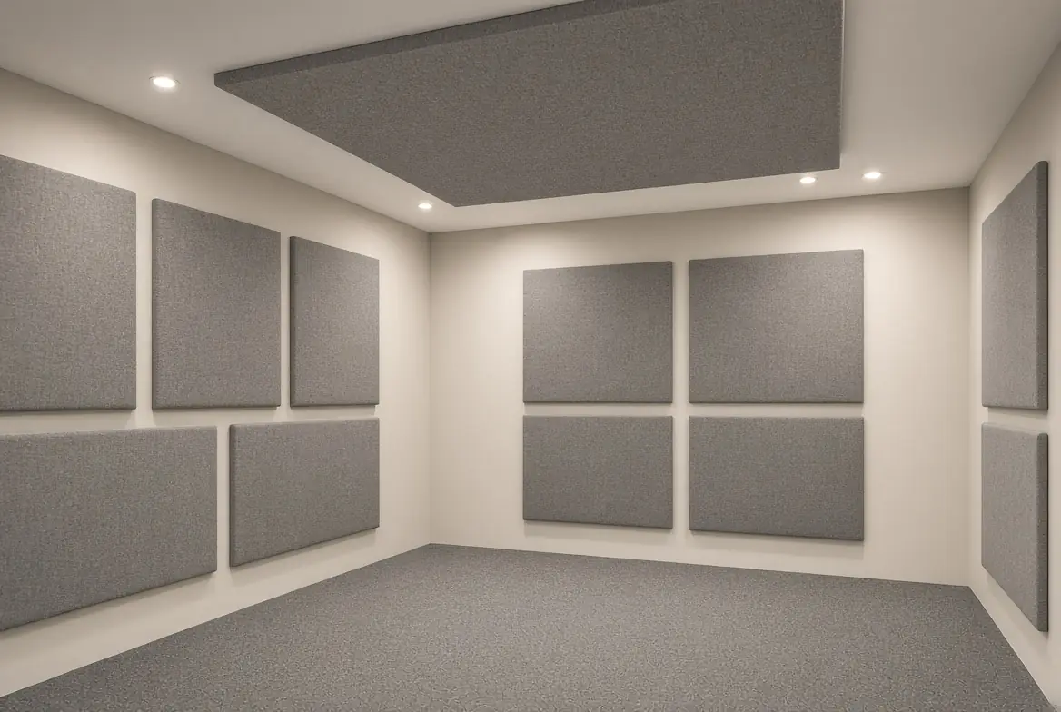 Paneles y nube acústica en una sala