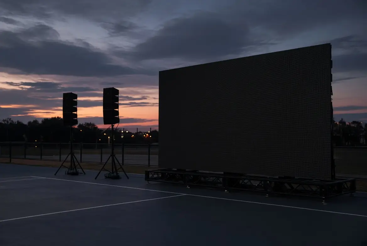 Pantalla y PA en una pista