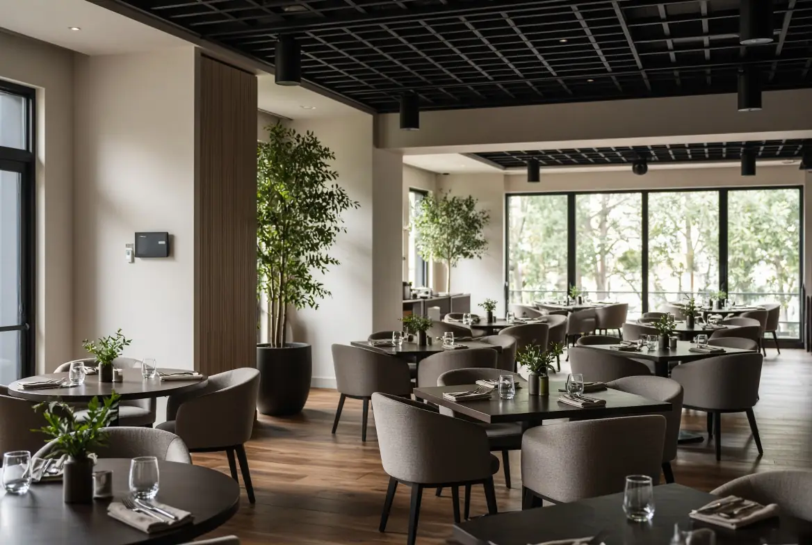 Comedor con sonido de techo para el servicio diario