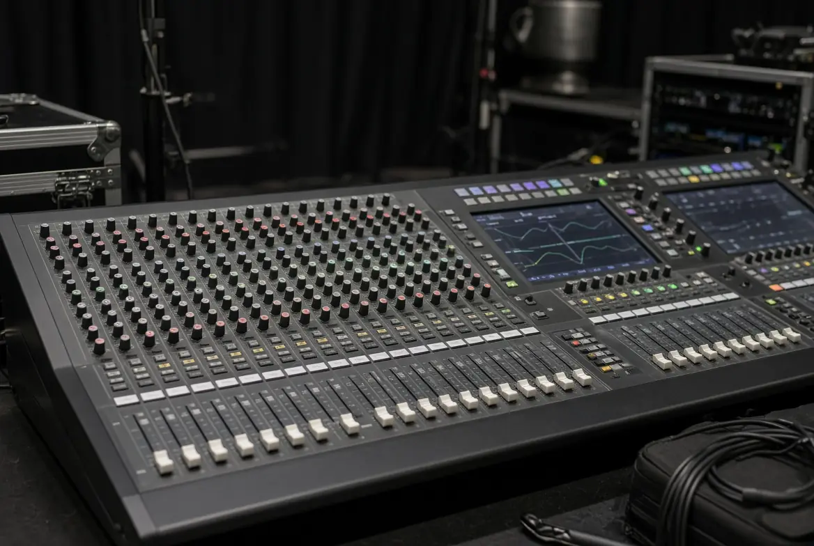 Mesa de mezclas utilizada para controlar el sistema de sonido de un evento