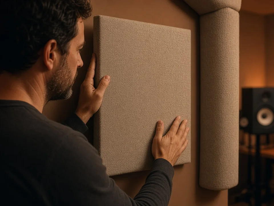 Instalación de un panel absorbente junto a una trampa de graves en un home studio